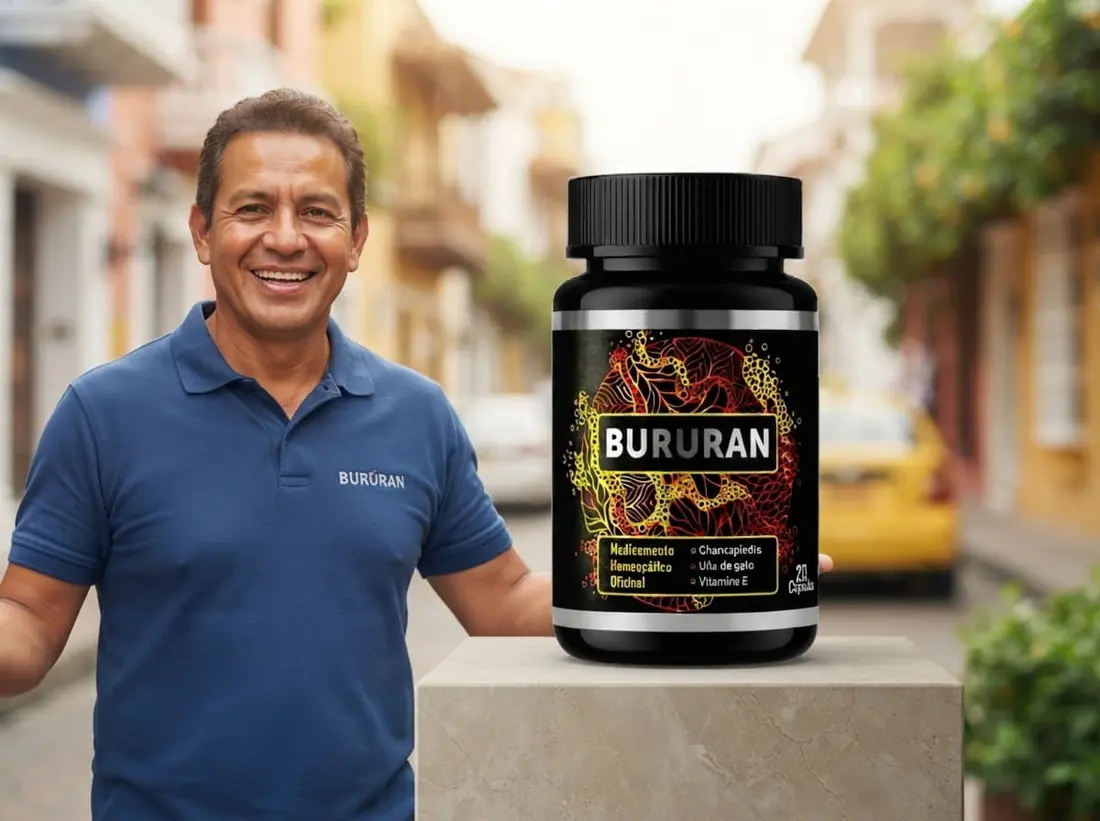 Conductor adulto junto al envase de Bururan Colombia