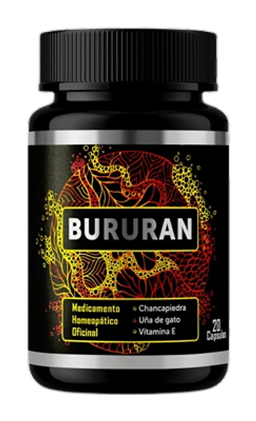 Envase de Bururan Colombia con 20 cápsulas homeopáticas para el bienestar masculino